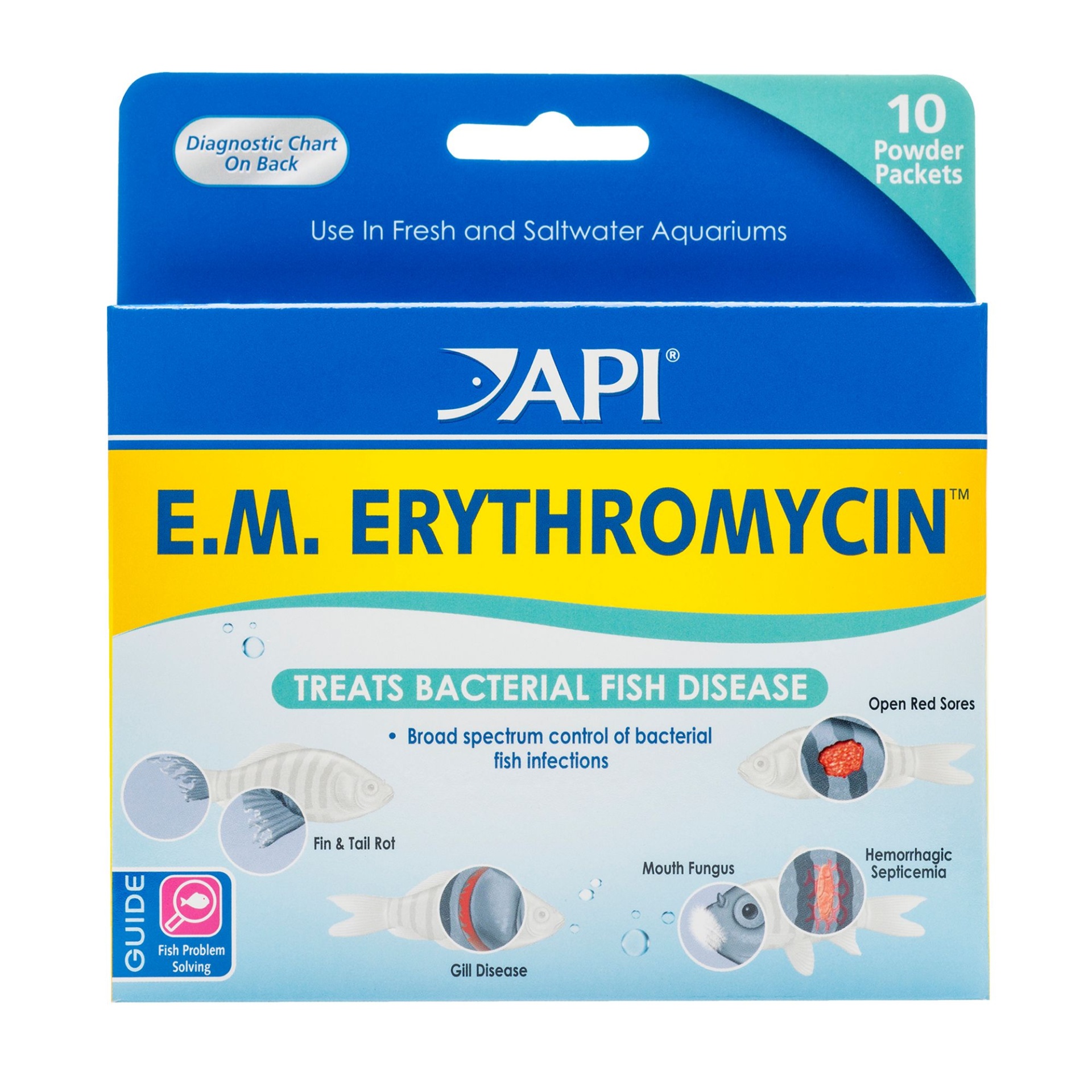 slide 1 of 1, API E.M. Erythromycin Fish Bacterial Infection Treatment, 1 ct