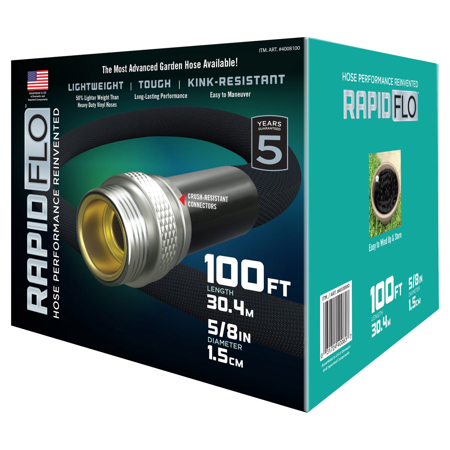 slide 1 of 1, Rapid Flo 5/8 in. x 100 ft. Compact Garden Hose, Black, 