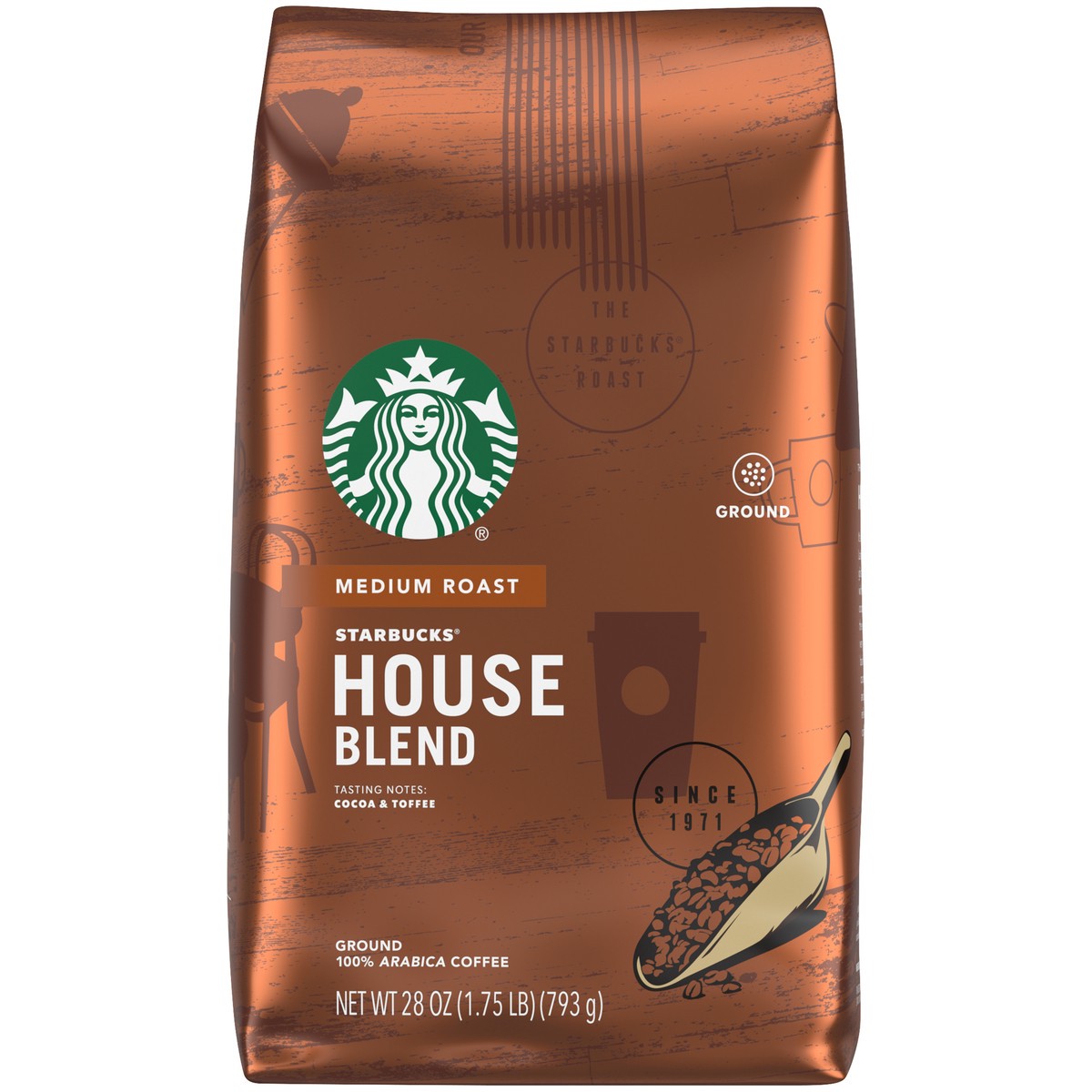 slide 11 of 13, Starbucks Ground Coffee—Medium Roast Coffee—House Blend—100% Arabica—1 bag - 28 oz, 28 oz