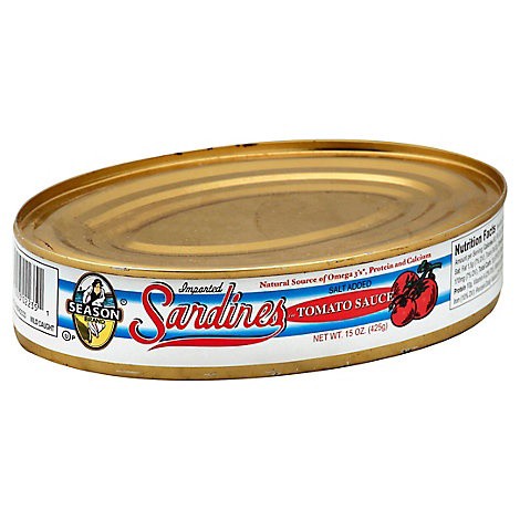 slide 1 of 2, Season Brand Sardines, in Tomato Sauce, 15 oz