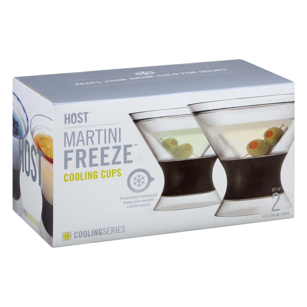 slide 3 of 9, HOST Freeze Insulated Martini Cooling Cups, Plastic Freezer Gel Chiller Double Wall Stemless Cocktail Glass Set of 2, 9 oz, Grey, 2 ct