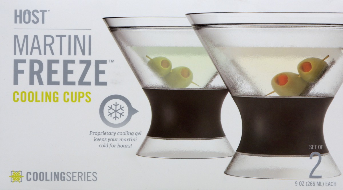 slide 9 of 9, HOST Freeze Insulated Martini Cooling Cups, Plastic Freezer Gel Chiller Double Wall Stemless Cocktail Glass Set of 2, 9 oz, Grey, 2 ct