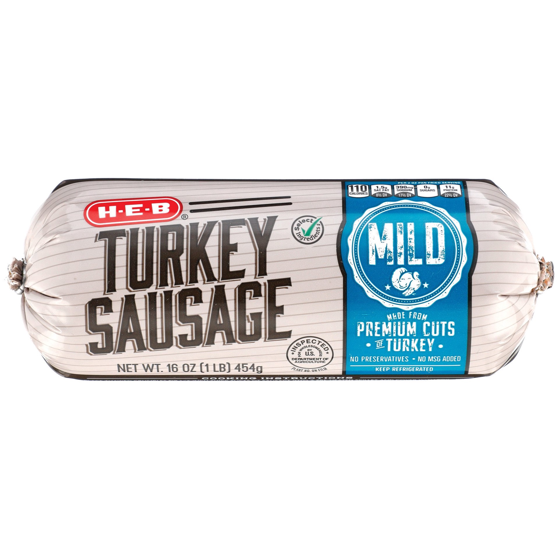 slide 1 of 1, H-E-B Premium Turkey Breakfast Sausage - Mild, 16 oz