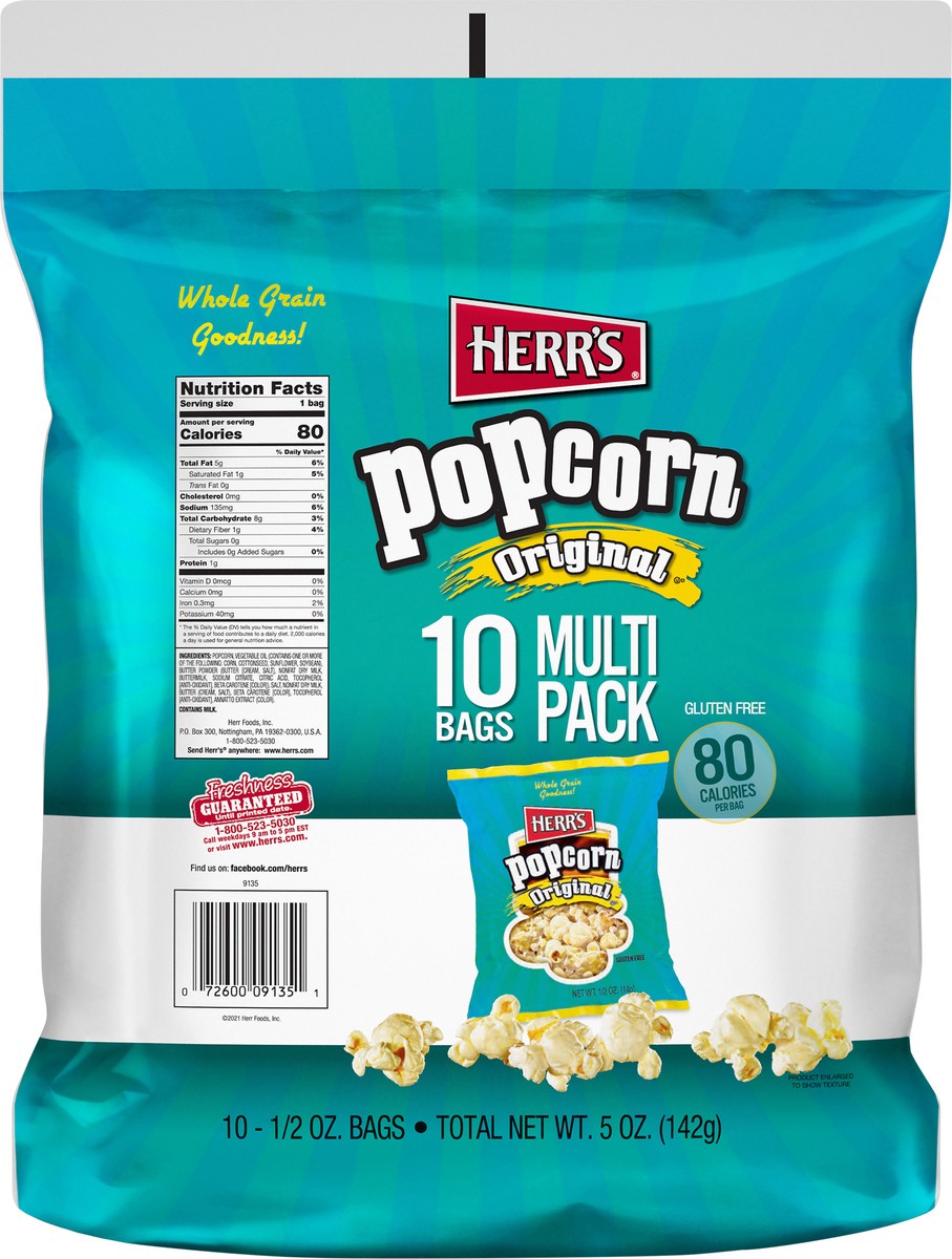slide 11 of 12, Herr's Multipack Original Popcorn 10 - 0.5 oz Bags, 10 ct
