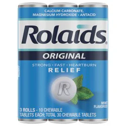 Rolaids Original Strength Antacid - Mint Flavor, 30 Chewable Tablets