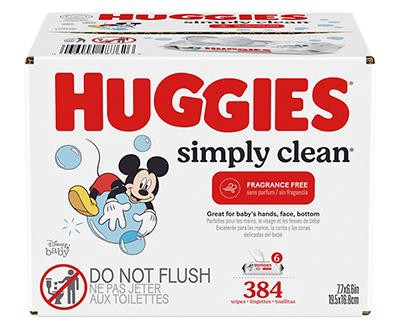 slide 1 of 6, Huggies Simply Clean Unscented Baby Wipes, 6 Flip-Top Packs (384 Wipes Total), 6 ct