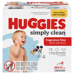 Huggies Simply Clean Unscented Baby Wipes, 6 Flip-Top Packs (384 Wipes Total)
