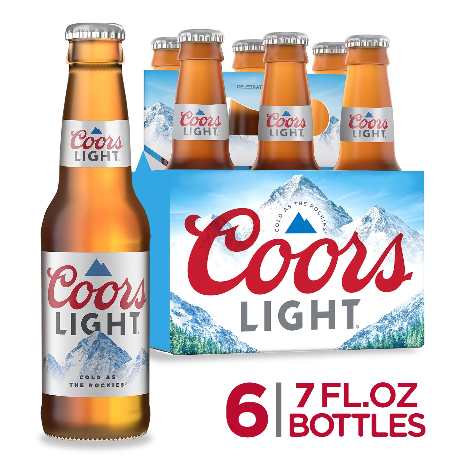 slide 1 of 5, Coors Beer, American Light Lager Beer, 4.2% ABV, 6-pack, 7-oz beer bottles, 7 fl oz