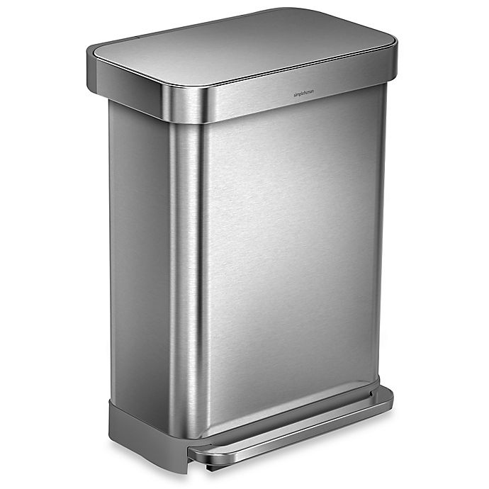 slide 1 of 3, simplehuman RectangularStep Trash Can with Liner Pocket - Brushed Stainless Steel, 55 liter