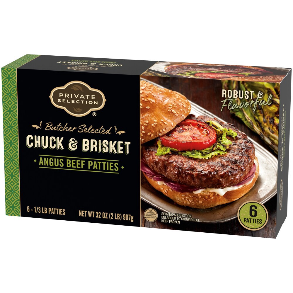 slide 1 of 3, Private Selection Chuck & Brisket Angus Beef Patties, 2 lb