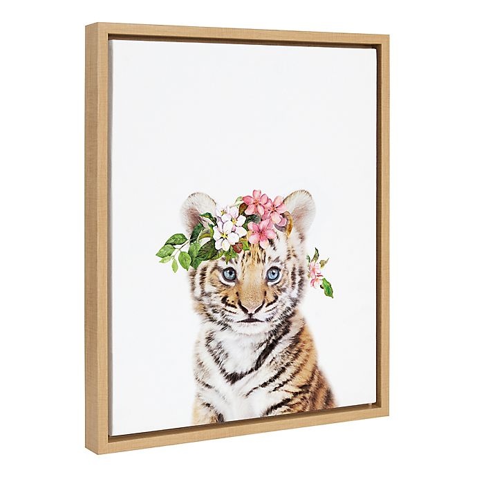 slide 2 of 5, Marmalade Flower Crown Tiger Cub Framed Canvas Wall Art, 16 in x 20 in