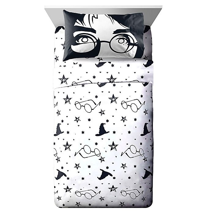 slide 1 of 6, Harry Potter Potter Full Sheet Set - Black/White, 1 ct