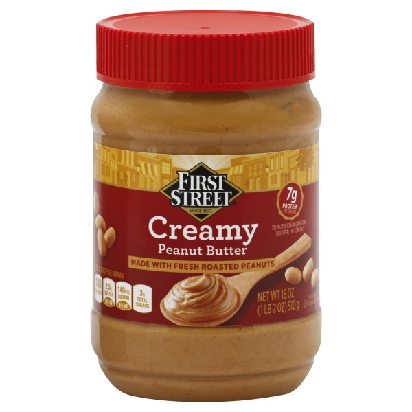 slide 1 of 1, First Street Creamy Peanut Butter, 18 oz