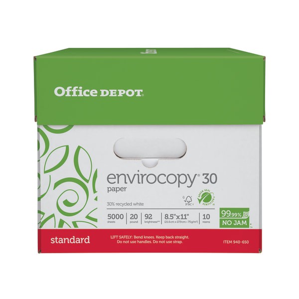 slide 2 of 4, Office Depot Brand Envirocopy Paper, Letter Size (8 1/2'' X 11''), 30% Recycled, Fsc Certified, Ream Of 500 Sheets, Case Of 10 Reams, 500 ct