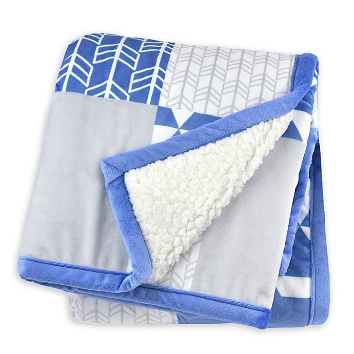 slide 1 of 2, Just Born Patchwork Plush Blanket - Blue, 1 ct