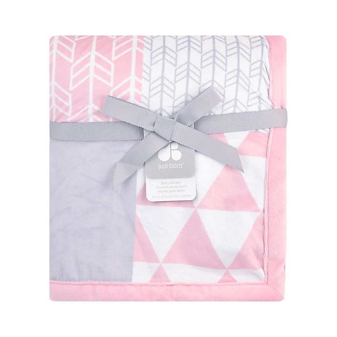 slide 2 of 2, Just Born Patchwork Plush Blanket - Pink, 1 ct