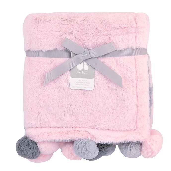 slide 2 of 2, Just Born Pom-Pom Plush Blanket - Pink, 1 ct