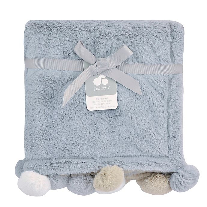 slide 2 of 3, Just Born Pom-Pom Plush Blanket - Grey, 1 ct