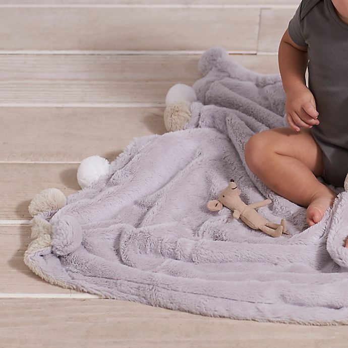 slide 3 of 3, Just Born Pom-Pom Plush Blanket - Grey, 1 ct