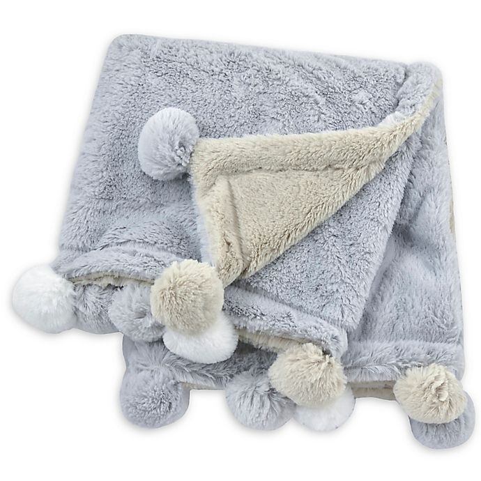 slide 1 of 3, Just Born Pom-Pom Plush Blanket - Grey, 1 ct