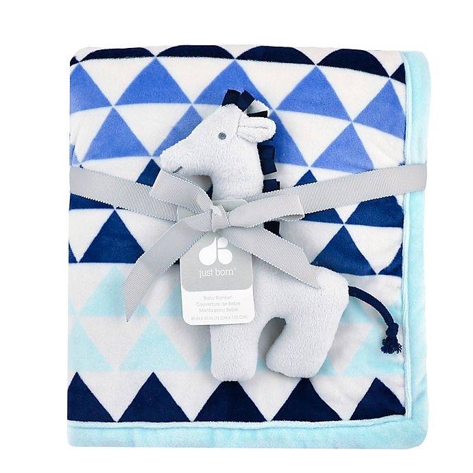 slide 2 of 2, Just Born Triangle Print Plush Blanket - Blue, 1 ct