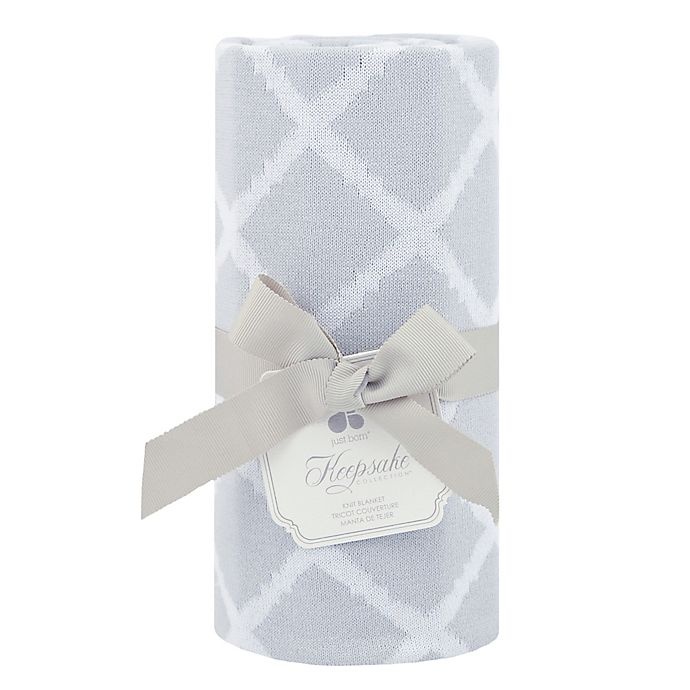 slide 2 of 2, Just Born Keepsake Sweater Knit Trellis Blanket - Grey, 1 ct