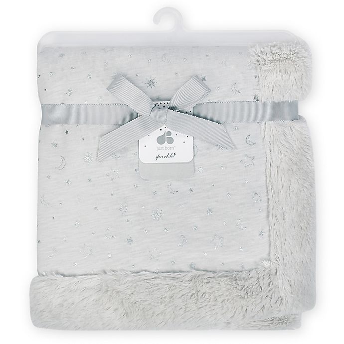 slide 2 of 2, Just Born Sparkle Sherpa Blanket - Grey, 1 ct