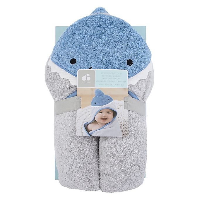 slide 3 of 4, Just Born Shark Hooded Towel - Grey/Blue, 1 ct