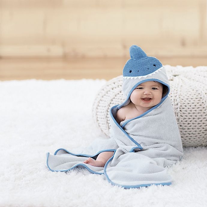 slide 4 of 4, Just Born Shark Hooded Towel - Grey/Blue, 1 ct