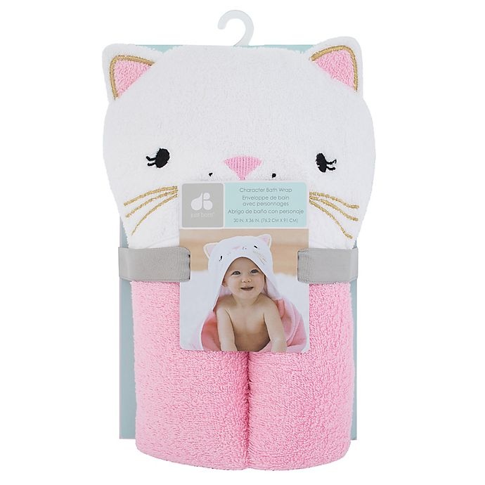 slide 2 of 3, Just Born Kitten Hooded Towel - Pink/White, 1 ct