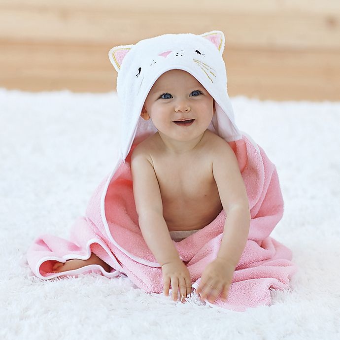 slide 3 of 3, Just Born Kitten Hooded Towel - Pink/White, 1 ct