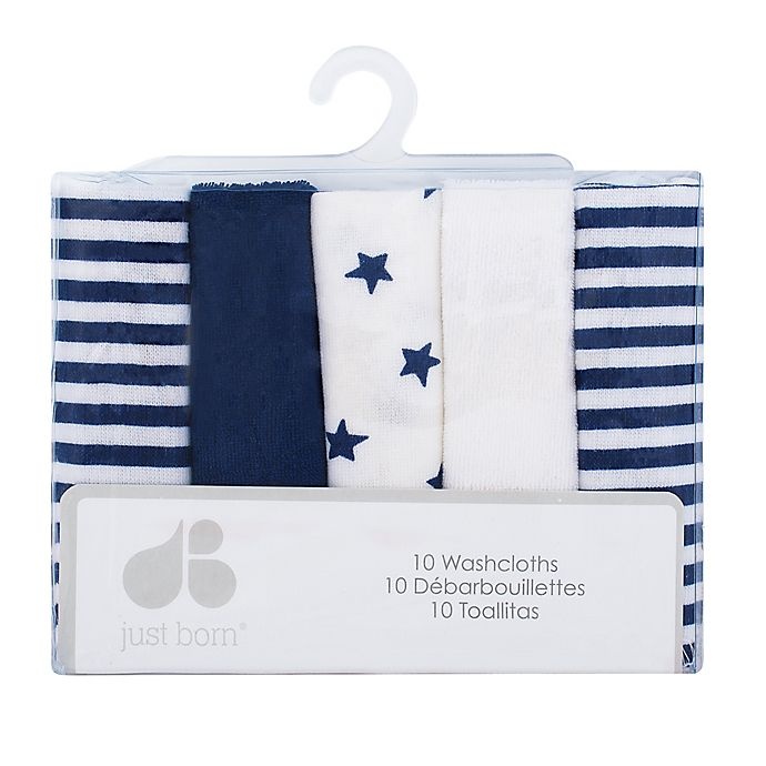 slide 2 of 2, Just Born Pom Pom Terry Washcloths - Navy/White, 10 ct