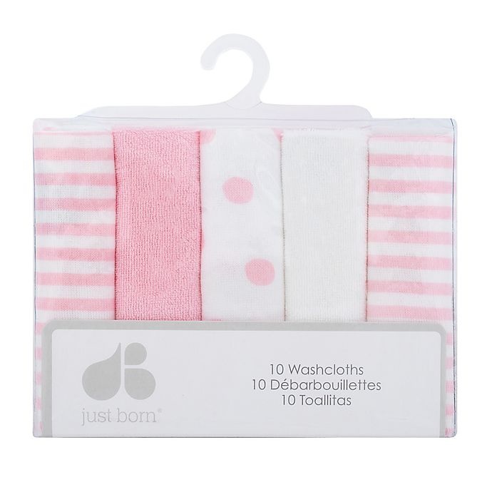 slide 2 of 2, Just Born Pom Pom Terry Washcloths - Pink/White, 10 ct