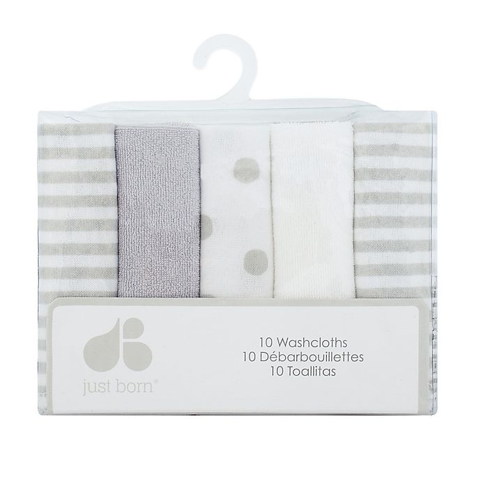 slide 2 of 2, Just Born Pom Pom Terry Washcloths - Grey/White, 10 ct