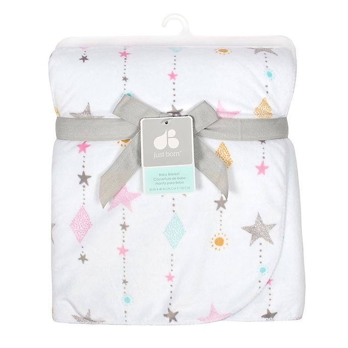 slide 3 of 3, Just Born One World Love & Sugar Baby Blanket - White/Pink, 1 ct