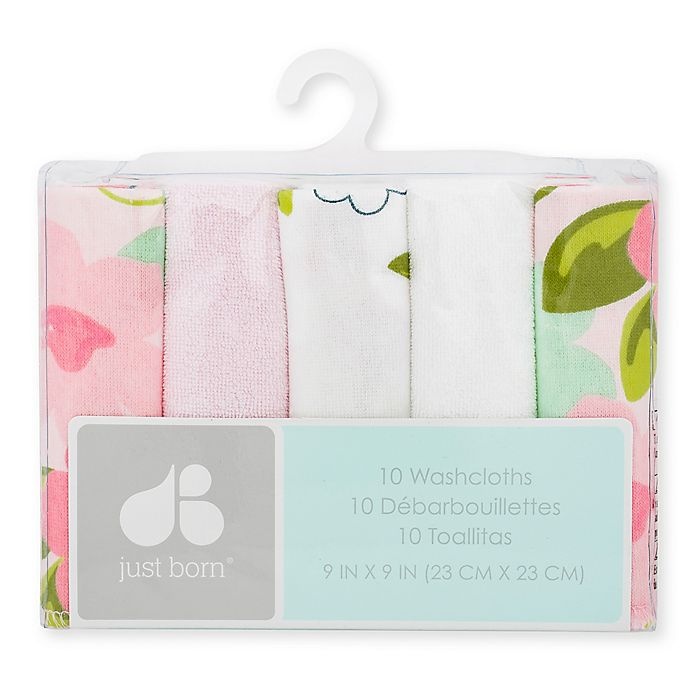 slide 3 of 3, Just Born Blossom Washcloths - Pink, 10 ct