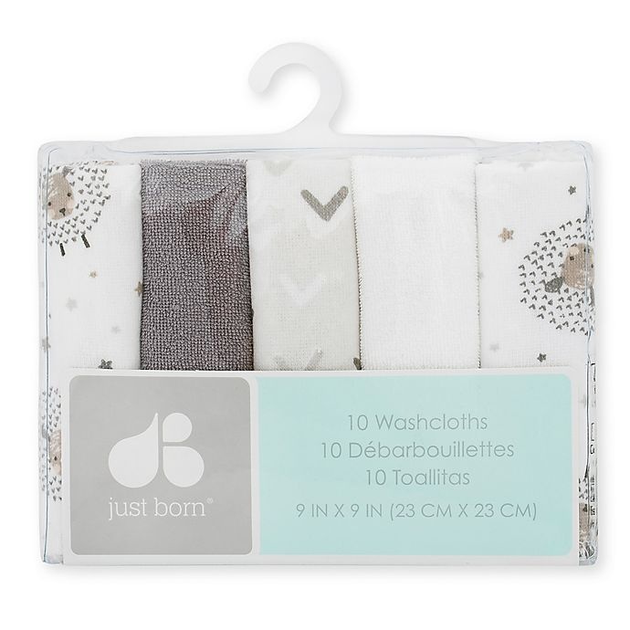 slide 3 of 3, Just Born Counting Sheep Washcloths - Grey, 10 ct