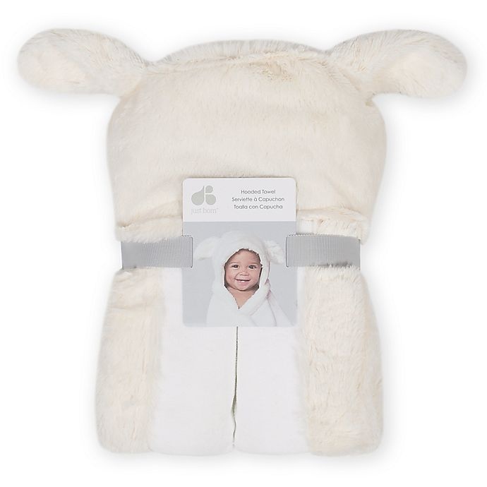 slide 2 of 3, Just Born Cuddle Plush Hooded Towel - Ivory, 1 ct