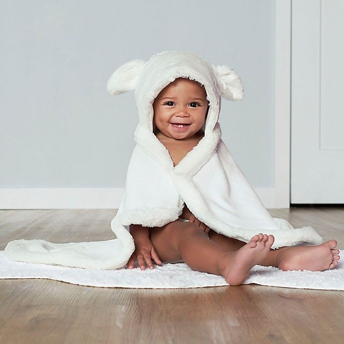 slide 3 of 3, Just Born Cuddle Plush Hooded Towel - Ivory, 1 ct