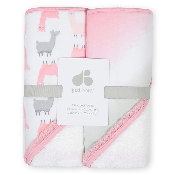 slide 2 of 2, Just Born Ombre/Lllama Hooded Towels - Pink, 2 ct