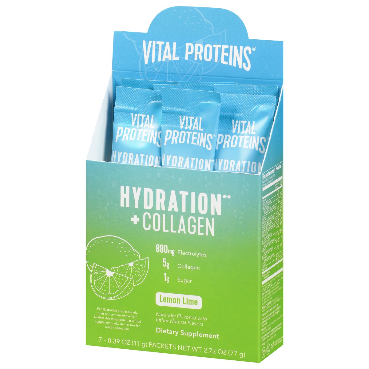 slide 6 of 9, Vital Proteins Hydration + Collagen Lemon Lime Flavor Packets, 7 ct