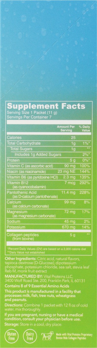 slide 9 of 9, Vital Proteins Hydration + Collagen Lemon Lime Flavor Packets, 7 ct