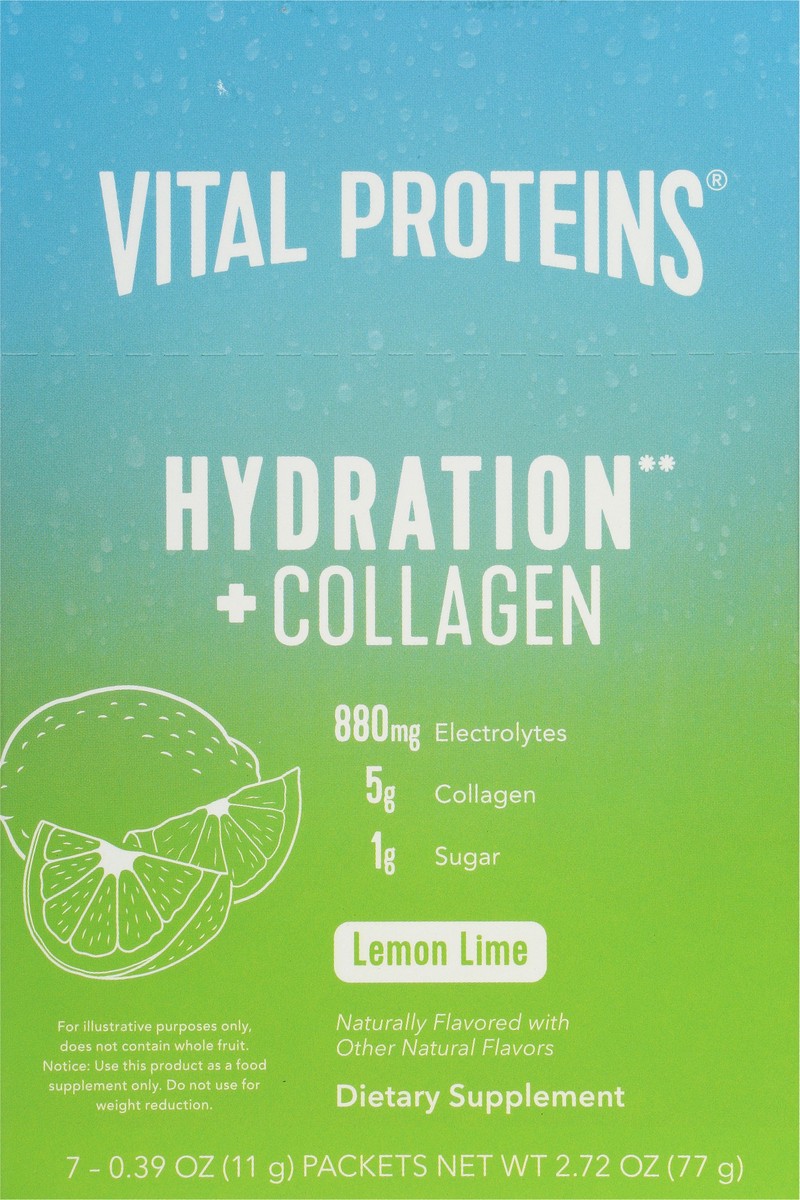 slide 1 of 9, Vital Proteins Hydration + Collagen Lemon Lime Flavor Packets, 7 ct