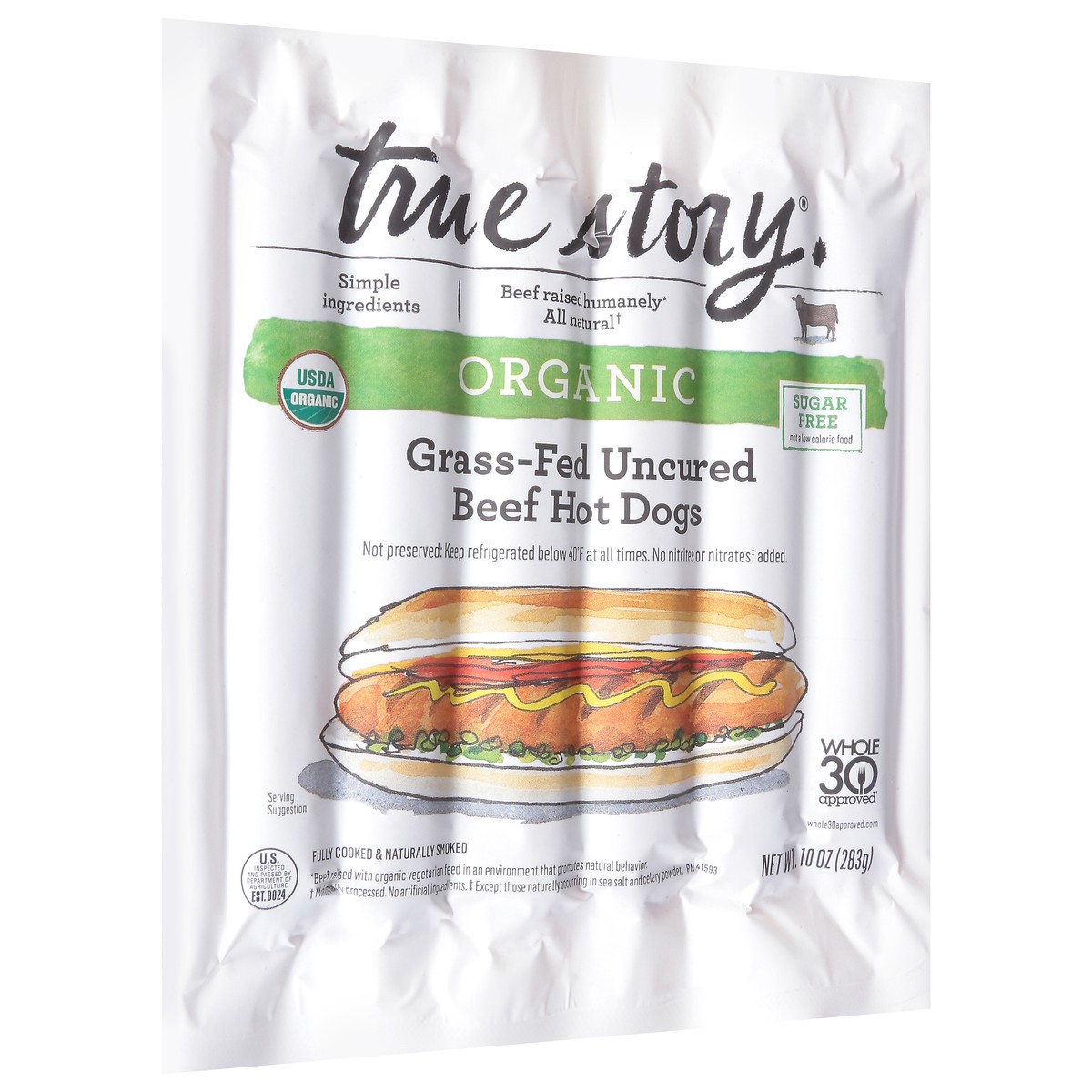 slide 3 of 13, true story Uncured Grass-Fed Organic Beef Hot Dogs 10 oz, 10 oz