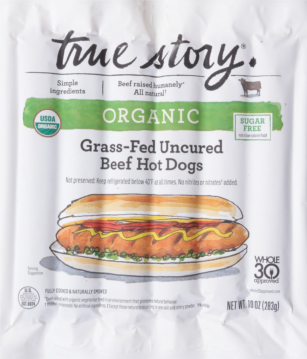 slide 7 of 13, true story Uncured Grass-Fed Organic Beef Hot Dogs 10 oz, 10 oz