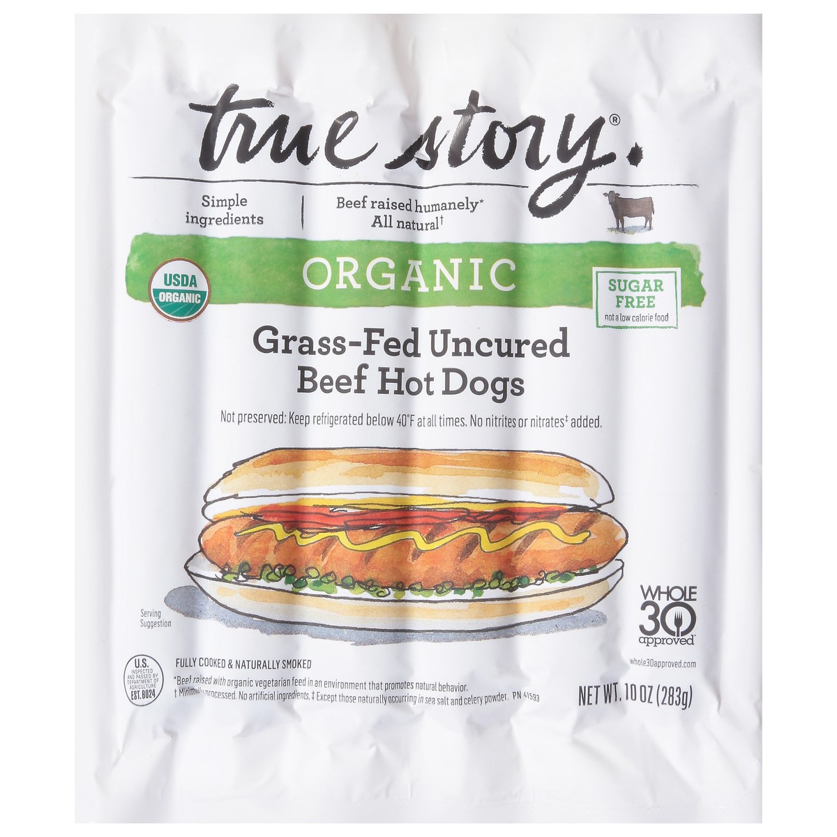 slide 4 of 13, true story Uncured Grass-Fed Organic Beef Hot Dogs 10 oz, 10 oz