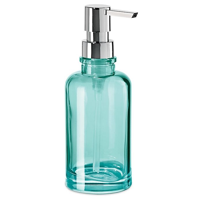 slide 1 of 1, Oggi Round Glass Soap Dispenser - Aqua, 12 oz