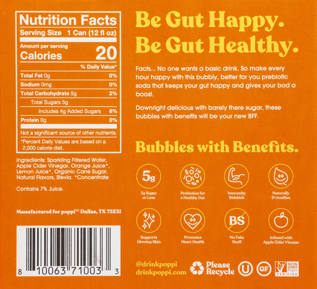 slide 8 of 9, Poppi Orange Prebiotic Soda 4 - 12 fl oz Cans, 4 ct; 12 oz