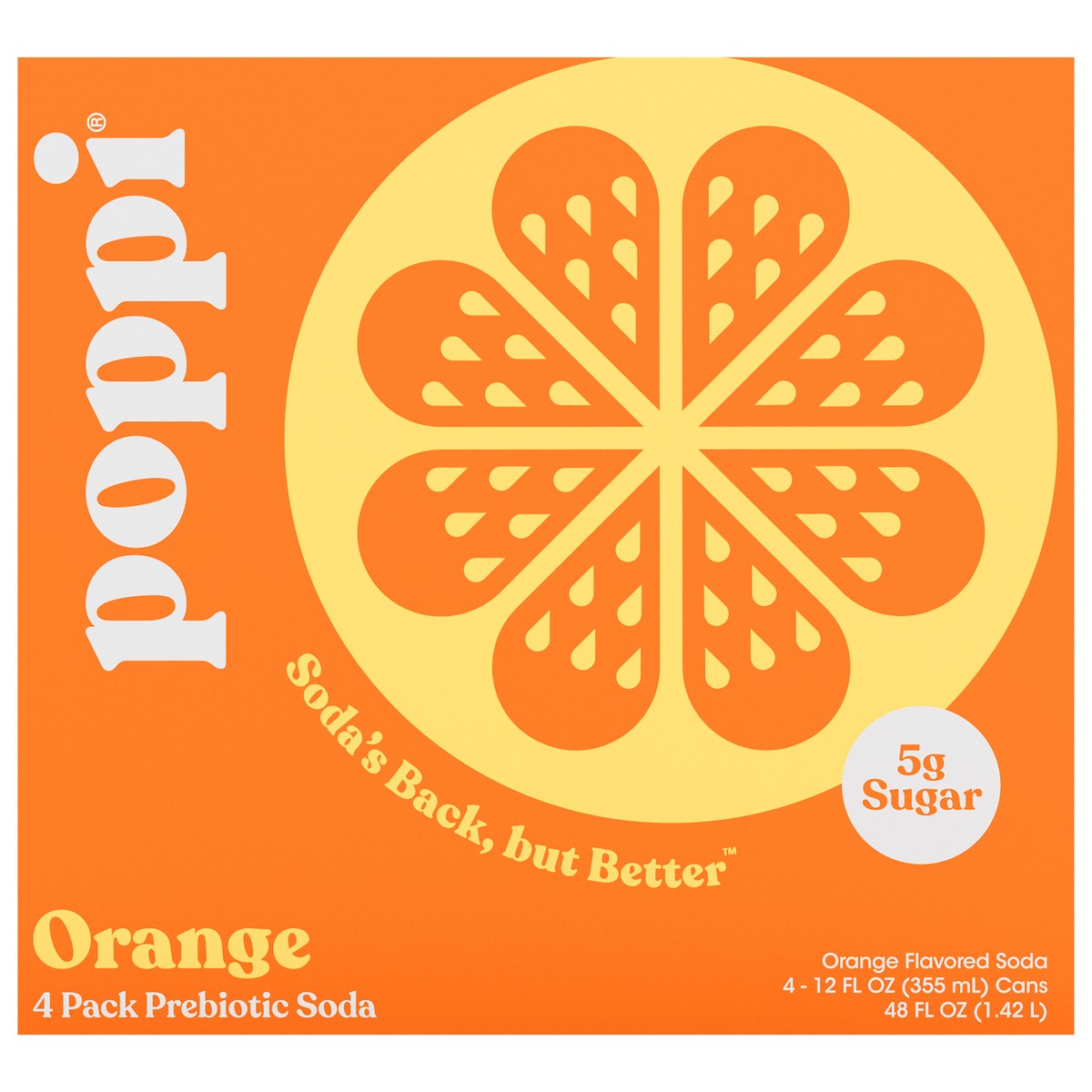 slide 1 of 9, Poppi Orange Prebiotic Soda 4 - 12 fl oz Cans, 4 ct; 12 oz