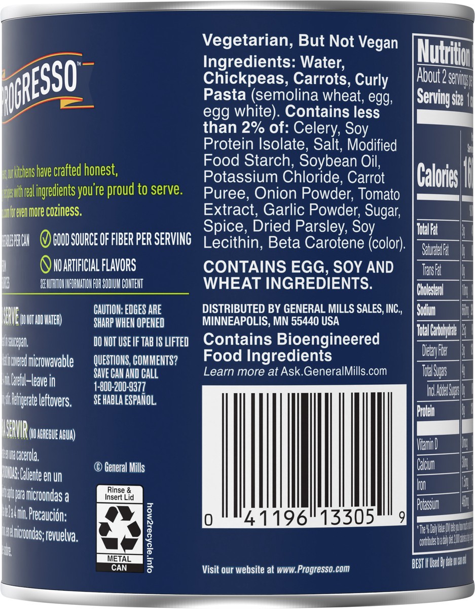 slide 7 of 9, Progresso Chickpea & Noodle Protein Soup, Vegetarian, 18.5 oz., 18.5 oz